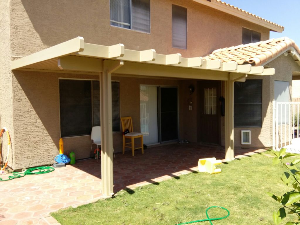 Alumawood solid patio cover installed by Royal Covers of Arizona in Phoenix, AZ.