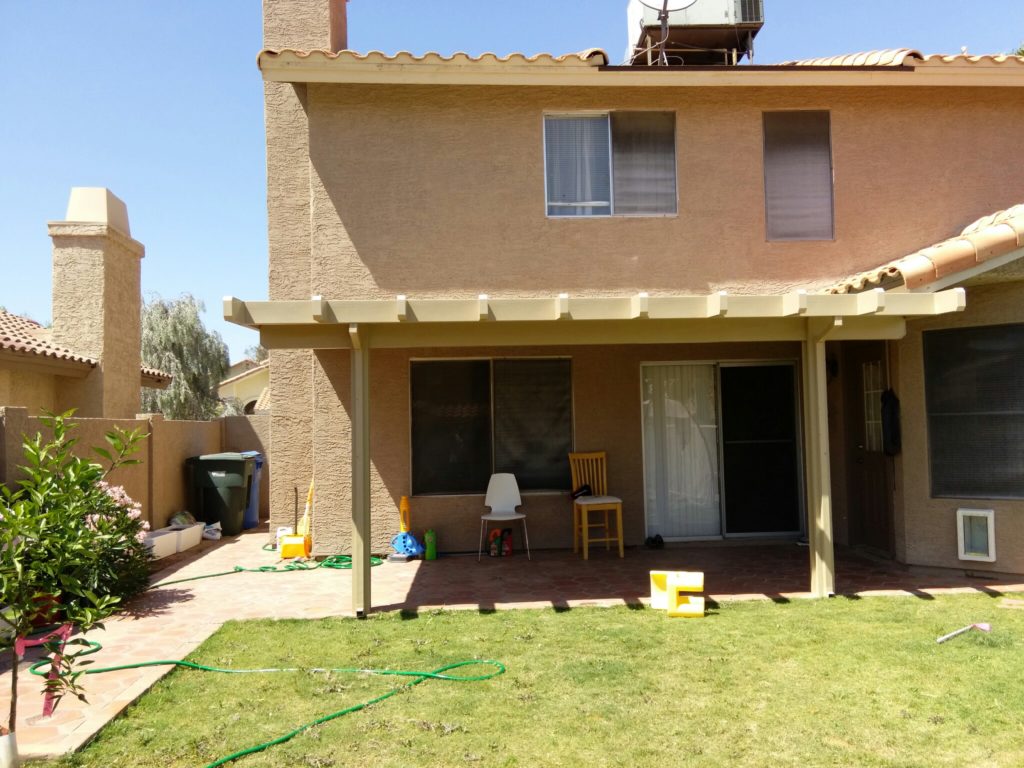 Alumawood solid patio cover installed by Royal Covers of Arizona in Phoenix, AZ.