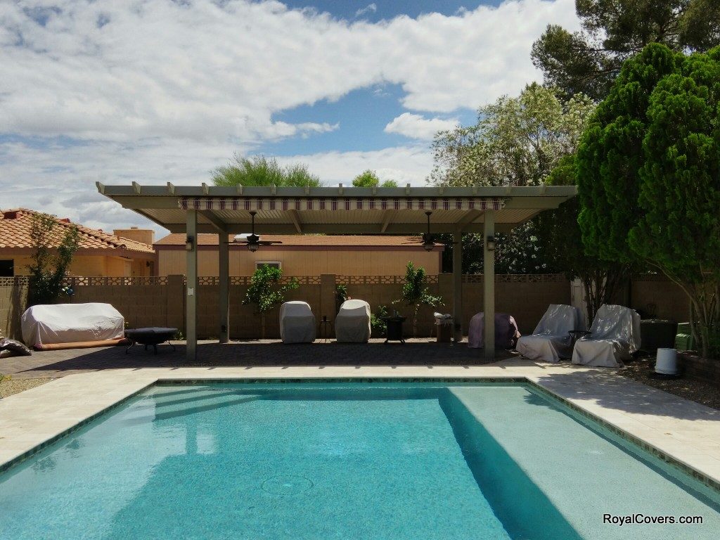 Freestanding Alumawood solid patio cover installed by Royal Covers of Arizona in Mesa, AZ.