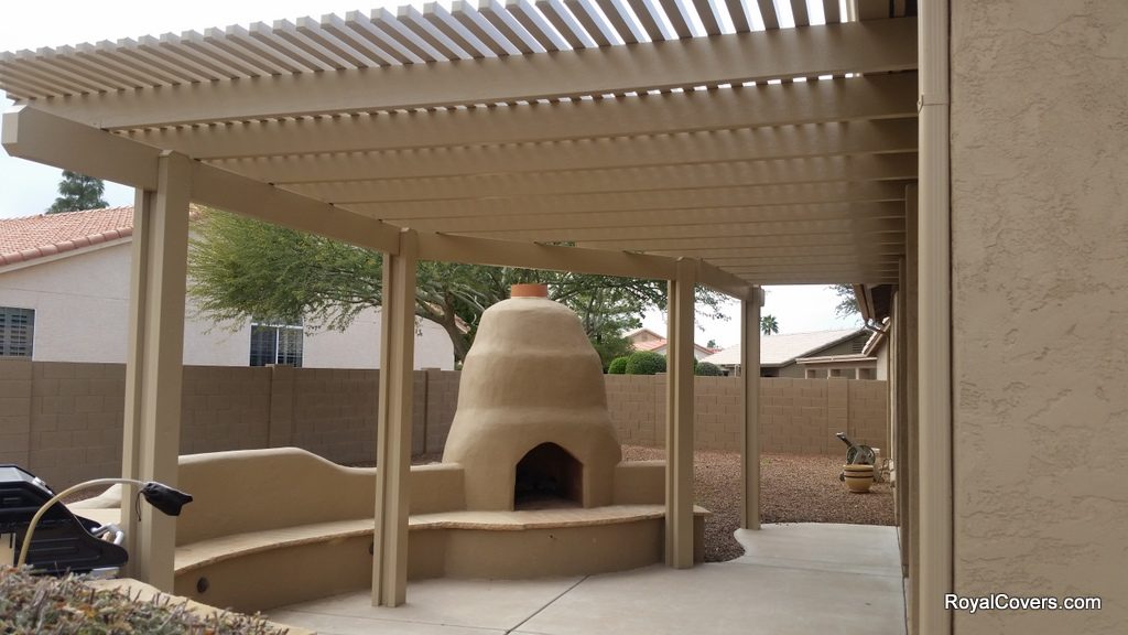 Alumawood lattice patio cover installed by Royal Covers of Arizona in Sun Lakes, AZ.