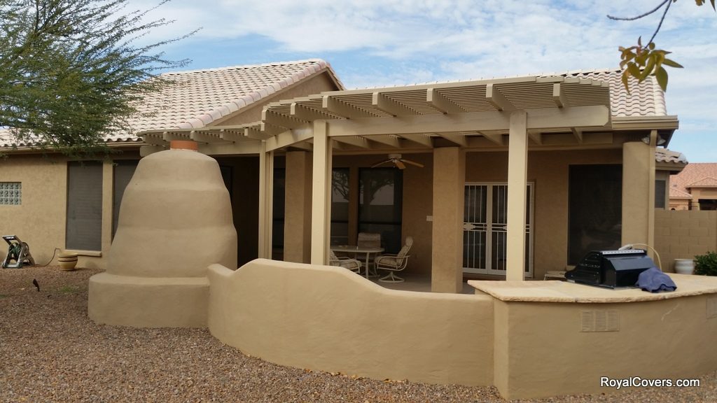 Alumawood lattice patio cover installed by Royal Covers of Arizona in Sun Lakes, AZ.