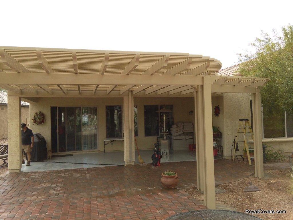 Alumawood Lattice Patio Cover installed by Royal Covers of Arizona in Florence, AZ.