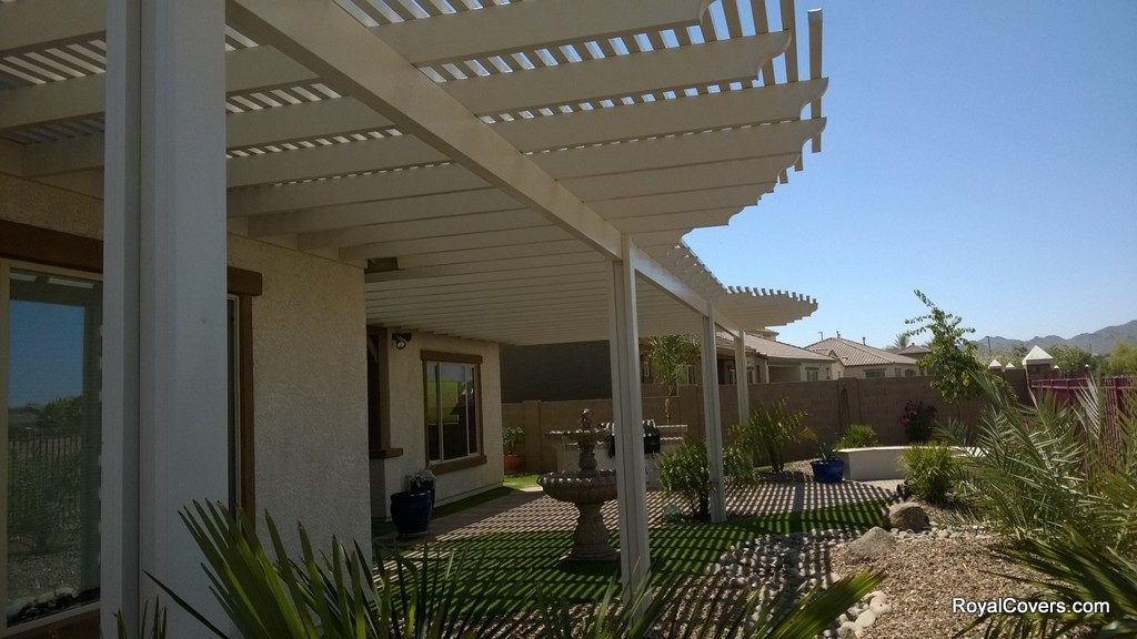 Alumawood lattice patio cover installed by Royal Covers of Arizona in Gilbert, AZ.