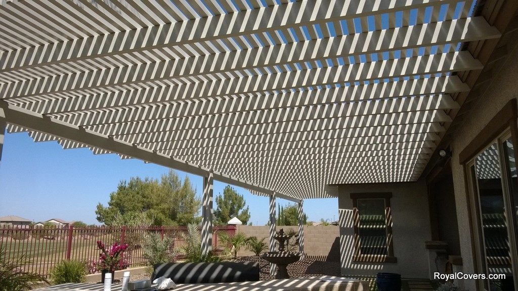 Alumawood lattice patio cover installed by Royal Covers of Arizona in Gilbert, AZ.