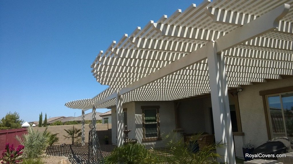Alumawood lattice patio cover installed by Royal Covers of Arizona in Gilbert, AZ.