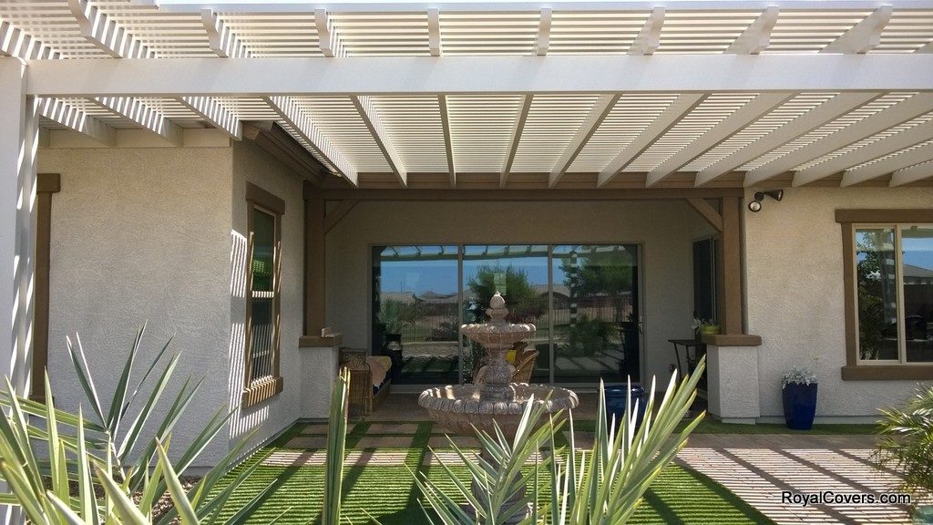 Alumawood lattice patio cover installed by Royal Covers of Arizona in Gilbert, AZ.