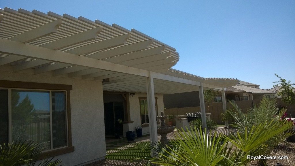Alumawood lattice patio cover installed by Royal Covers of Arizona in Gilbert, AZ.