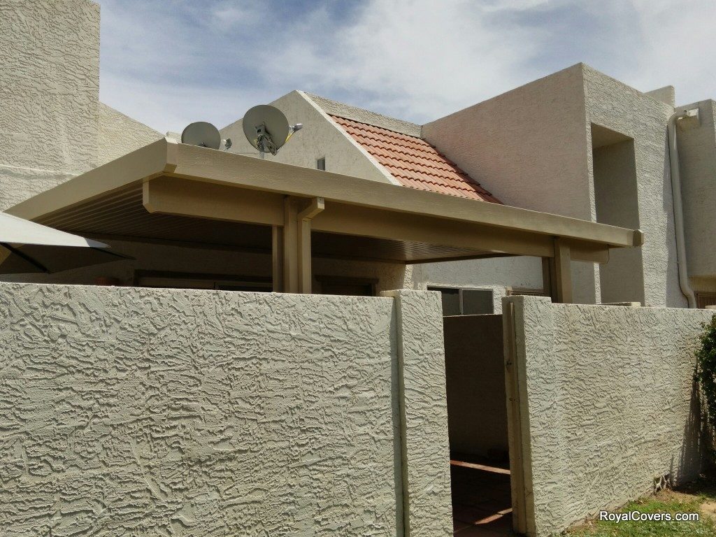 Alumawood solid patio cover installed by Royal Covers of Arizona in Mesa, AZ 85202.