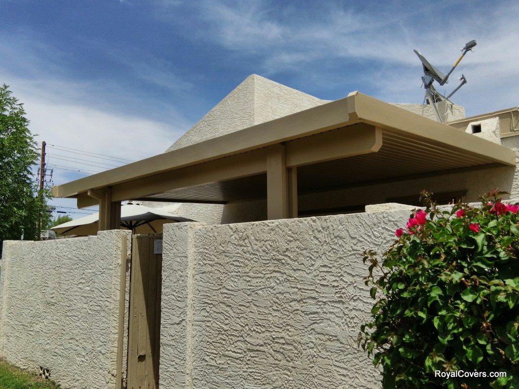 Alumawood solid patio cover installed by Royal Covers of Arizona in Mesa, AZ 85202.