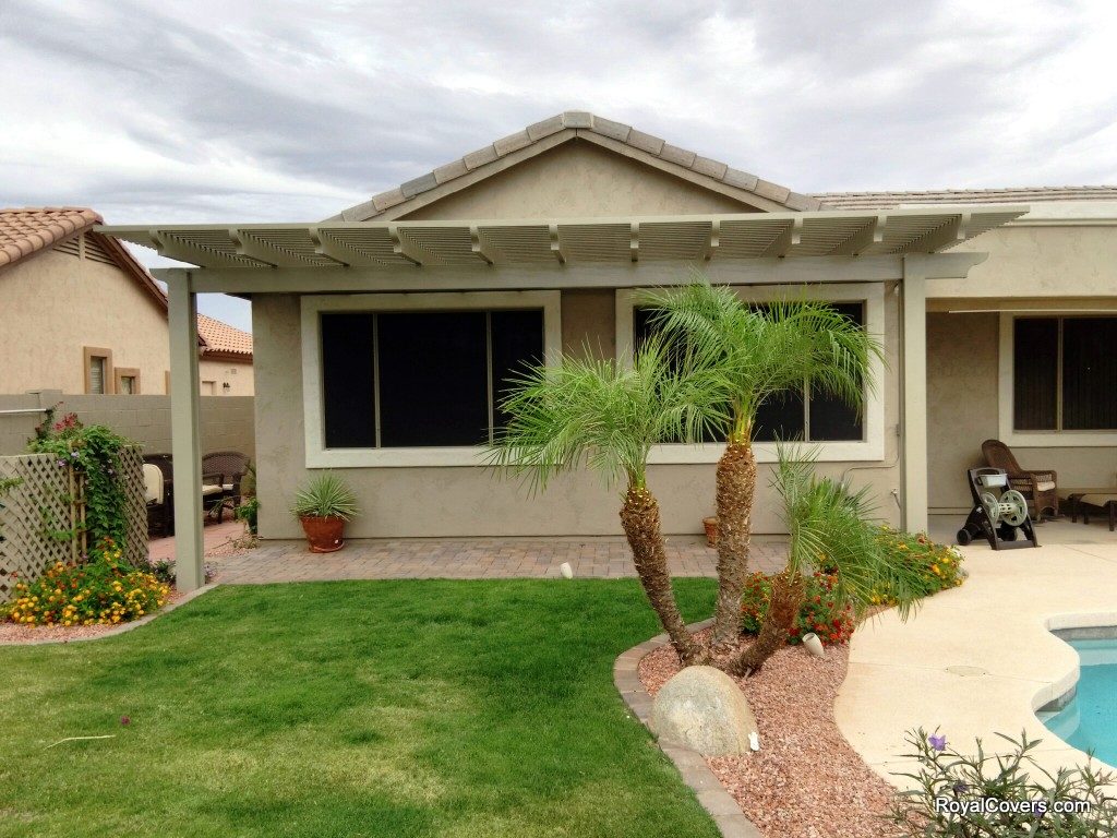 Aluminum patio covers installed by Royal Covers of Arizona in Gilbert.
