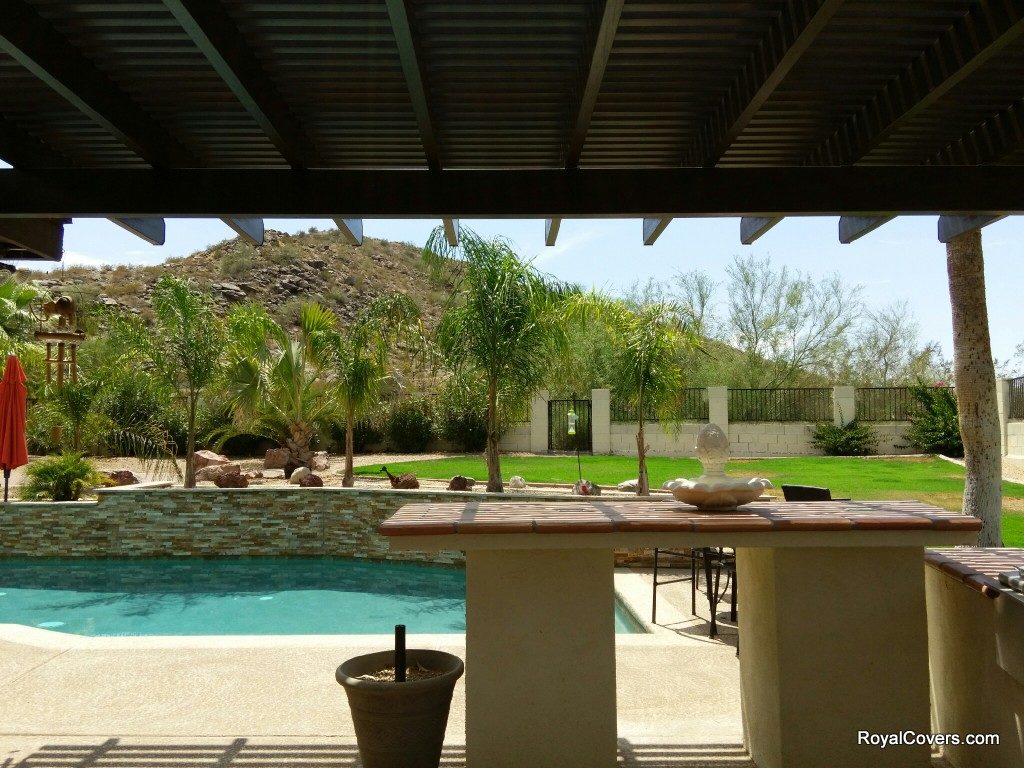 Alumawood pergola over BBQ installed by Royal Covers of Arizona in Phoenix, AZ.