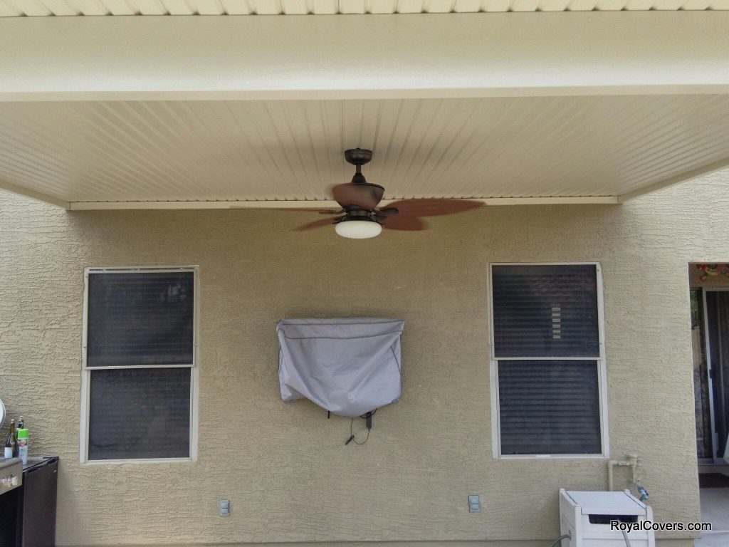 Alumawood patio covers with fan installed by Royal Covers of Arizona in Phoenix, AZ.