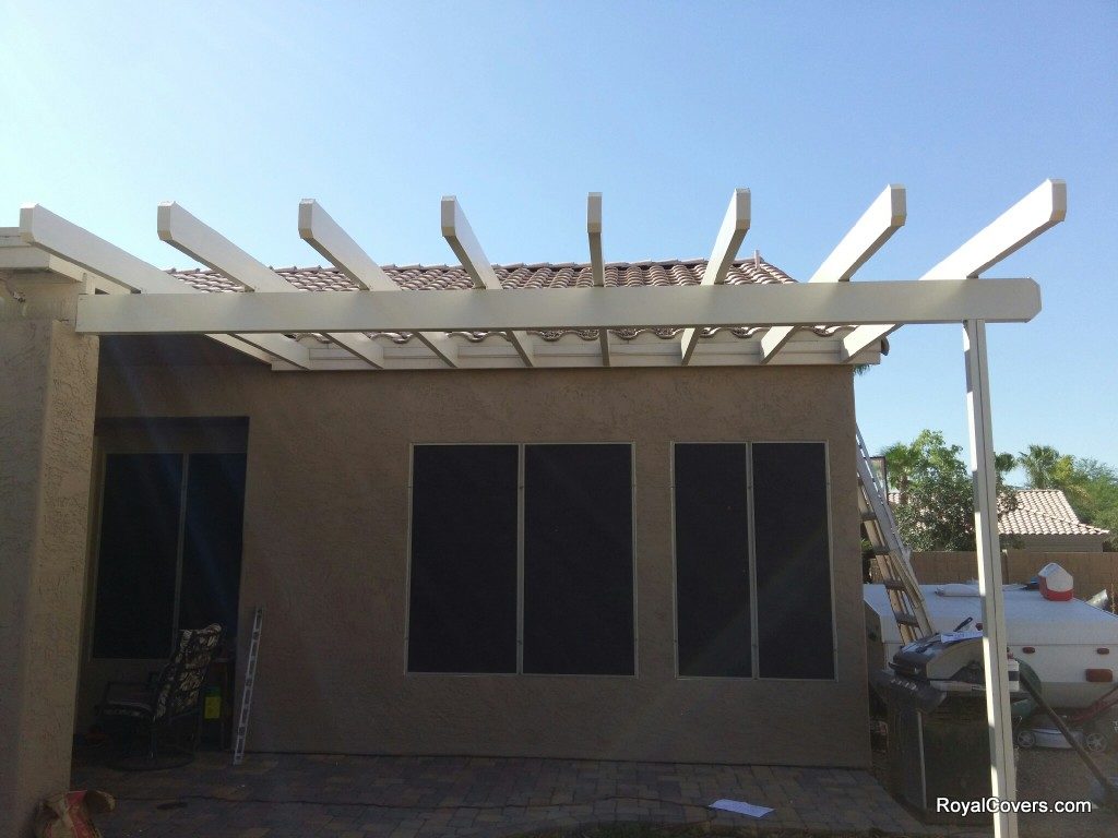 Alumawood Open Lattice Patio Covers Installed by Royal Covers of Arizona in Chandler, AZ.