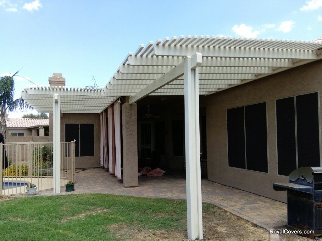 Alumawood Open Lattice Patio Covers Installed by Royal Covers of Arizona in Chandler, AZ.