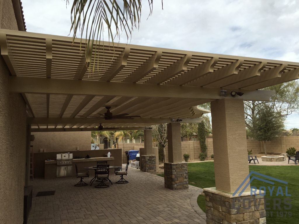 Custom Alumawood Patio Cover With Outdoor Fans in Gilbert, AZ 85295  Royal Covers